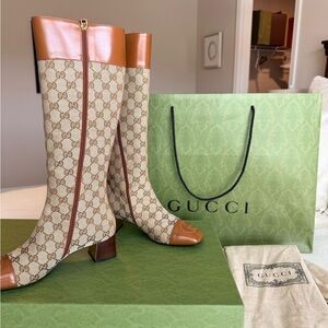 Gucci Women's GG Knee-high Boot in Tan w/ Box